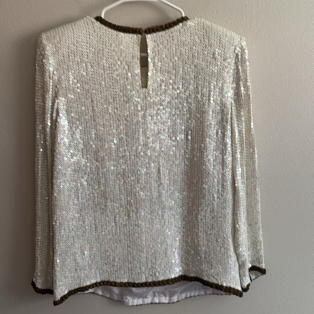 NEW Scarlett Rage Vintage medium sequin shirt top long sleeve flags nautical - Picture 6 of 10